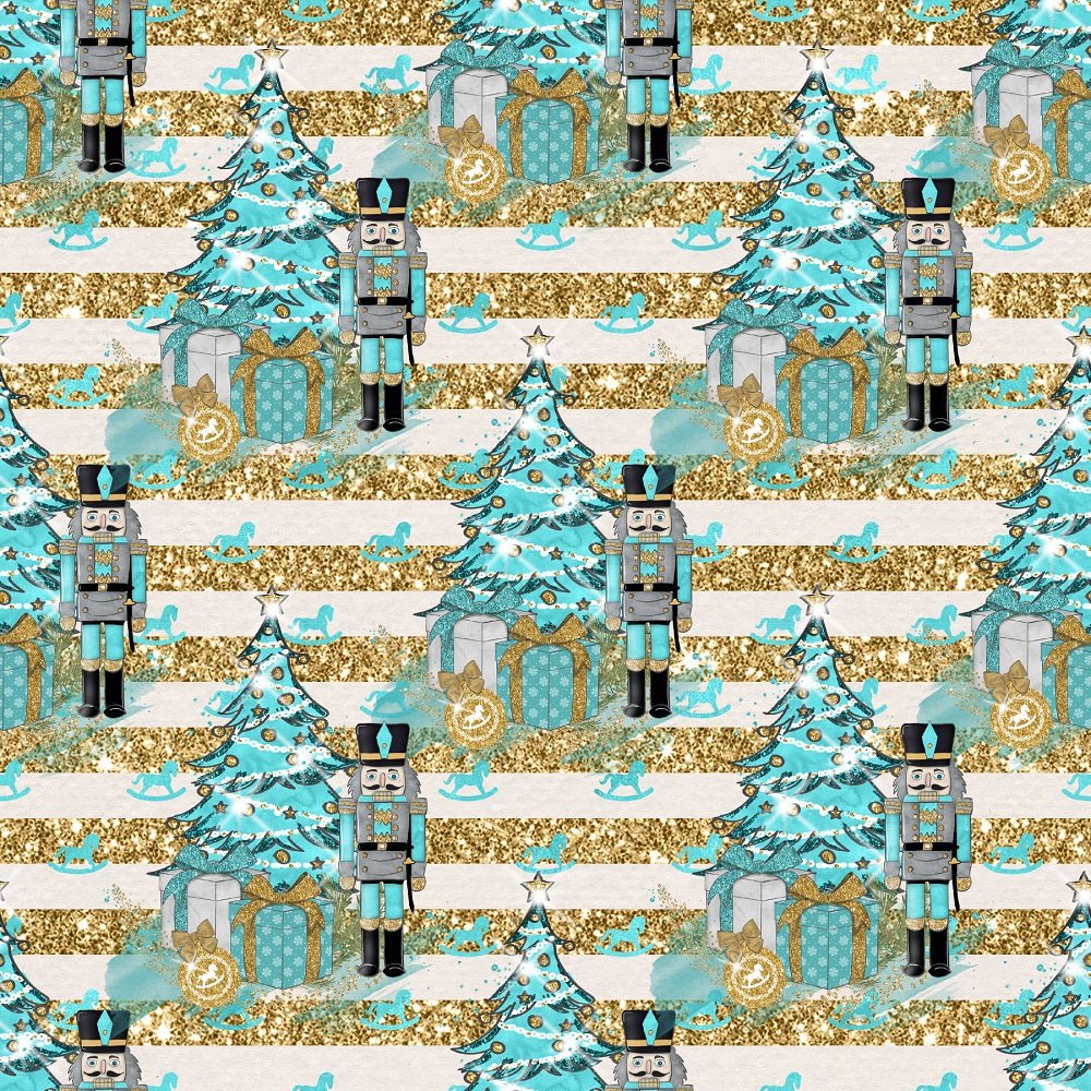 Elegant Nutcracker Next to Tree Stripes Fabric - Tan
