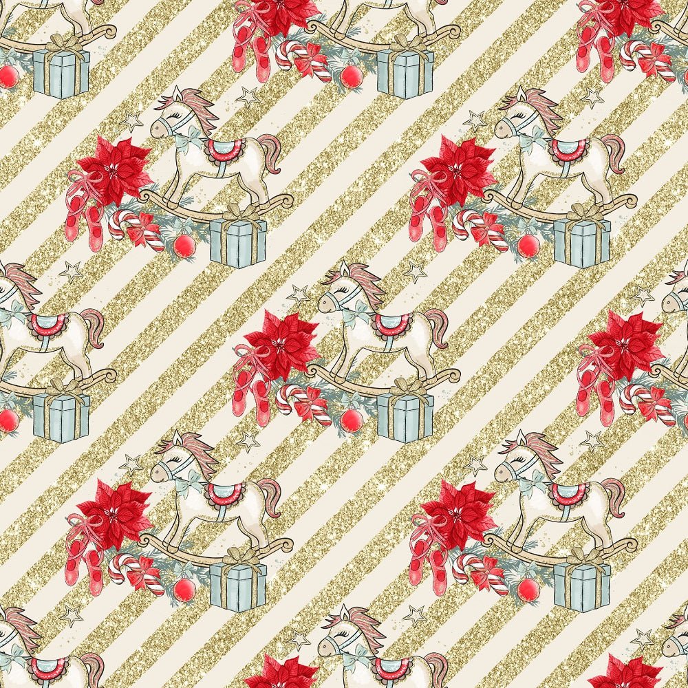 Elegant Nutcracker Rocking Horse Stripes Fabric - Tan
