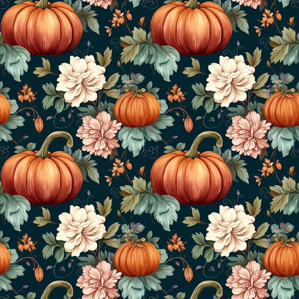 Elegant Pumpkin & Floral Fabric