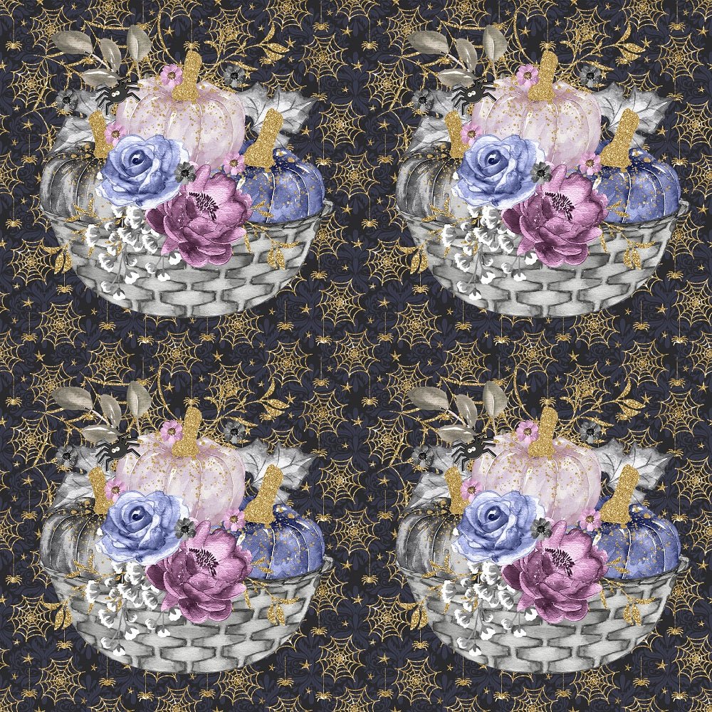 Elegant Pumpkins Bundle on Gold Webs Fabric - Gray