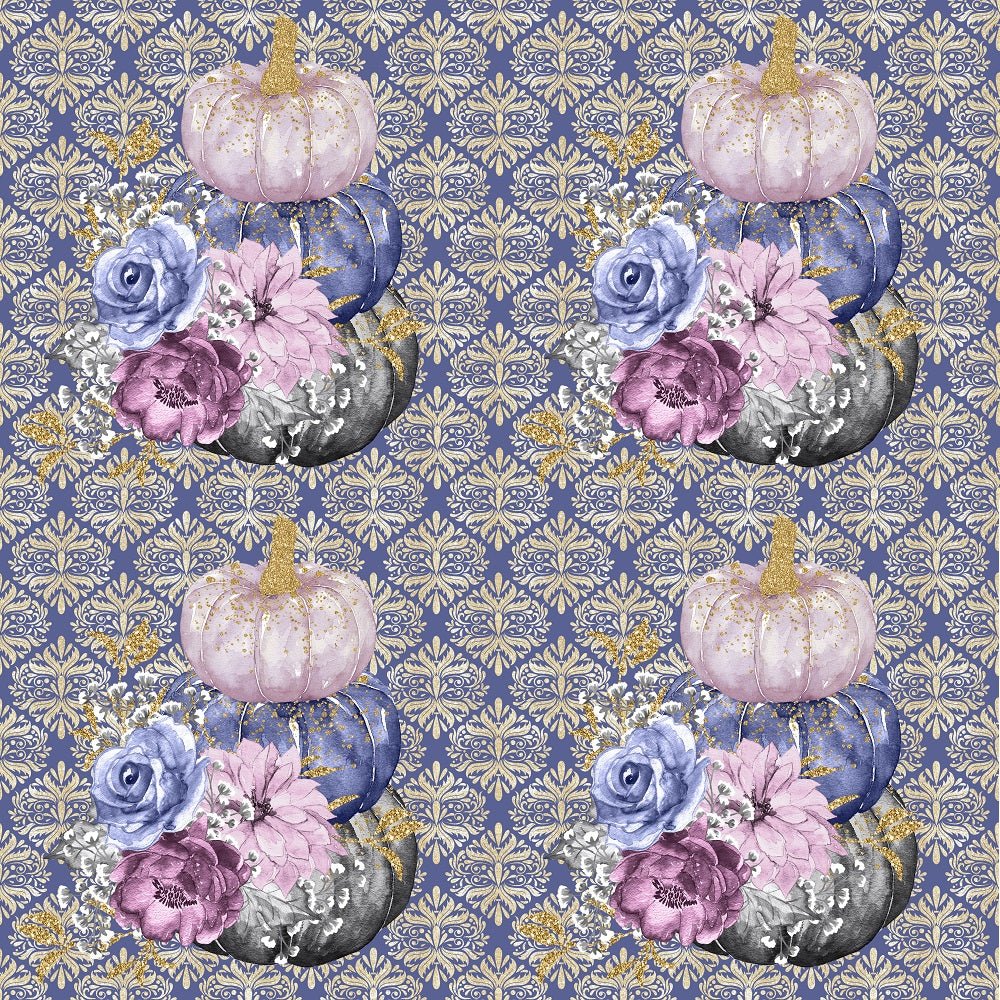 Elegant Pumpkins on Damask Fabric - Blue