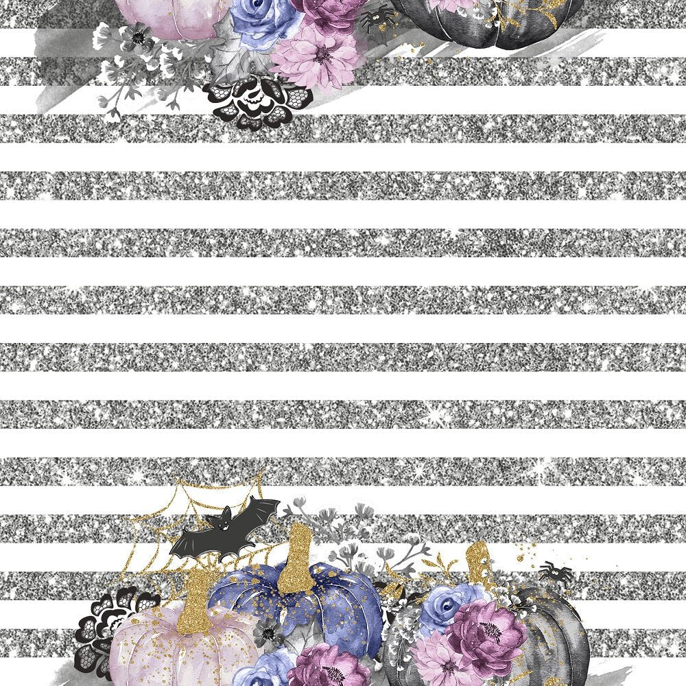 Elegant Pumpkins on Silver Stripes Fabric