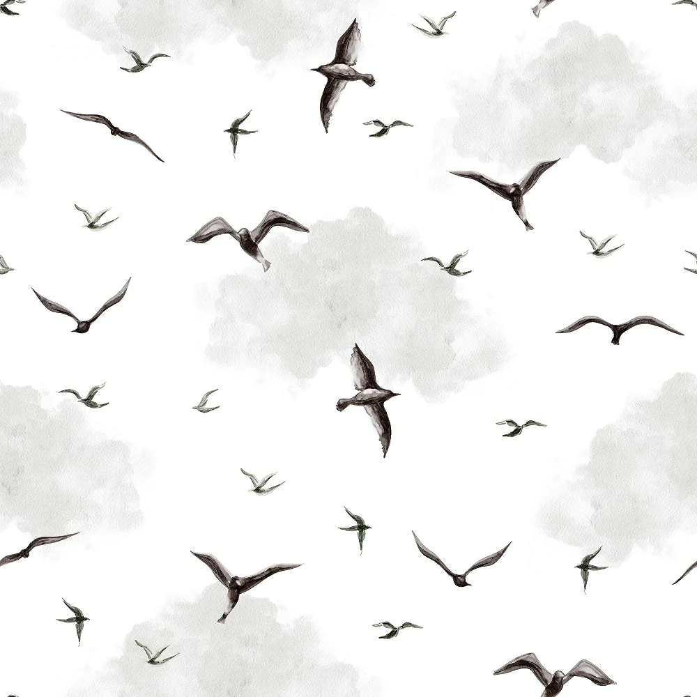 Evergreen Forest Birds Fabric - White