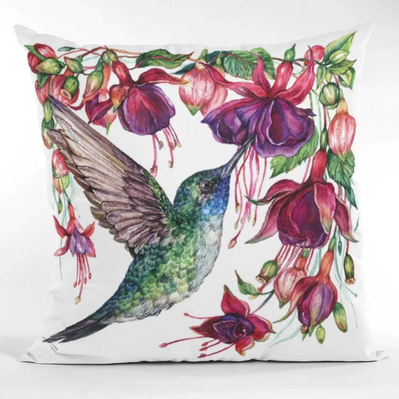 Exotic Flowers & Hummingbird Fabric Panel - White - Image 2