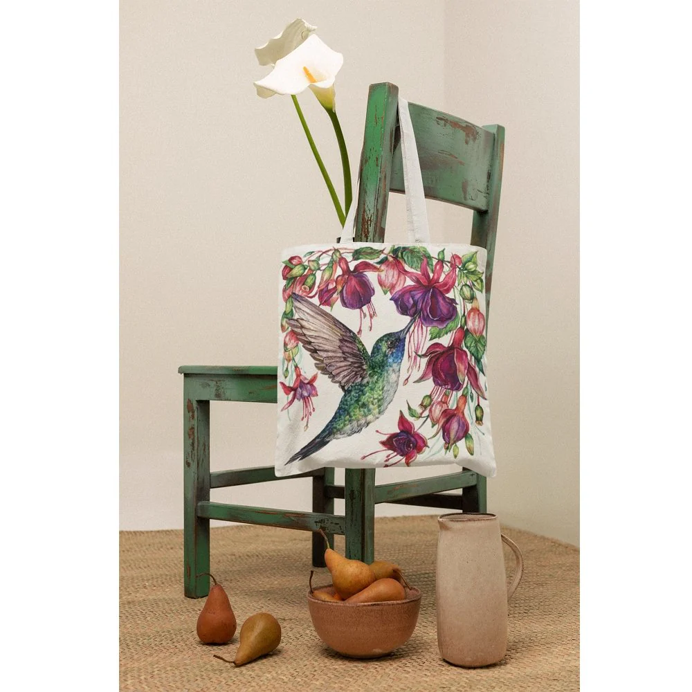 Exotic Flowers & Hummingbird Fabric Panel - White - Image 3