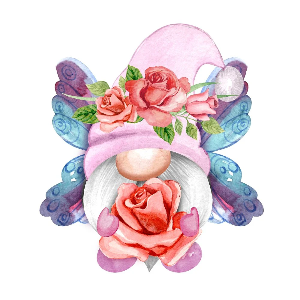 Fairy Gnomes Fabric Panel - Dark Pink