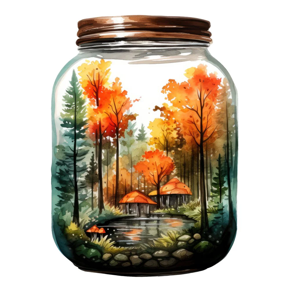 Fall in a Jar Mushroom Forest Fabric Panel