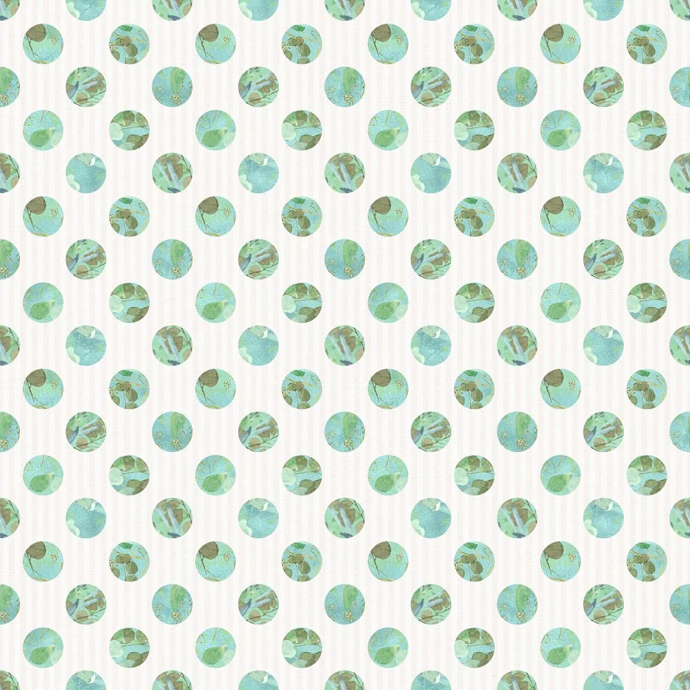 Fields of Eucalyptus Stripes & Dots Fabric - White