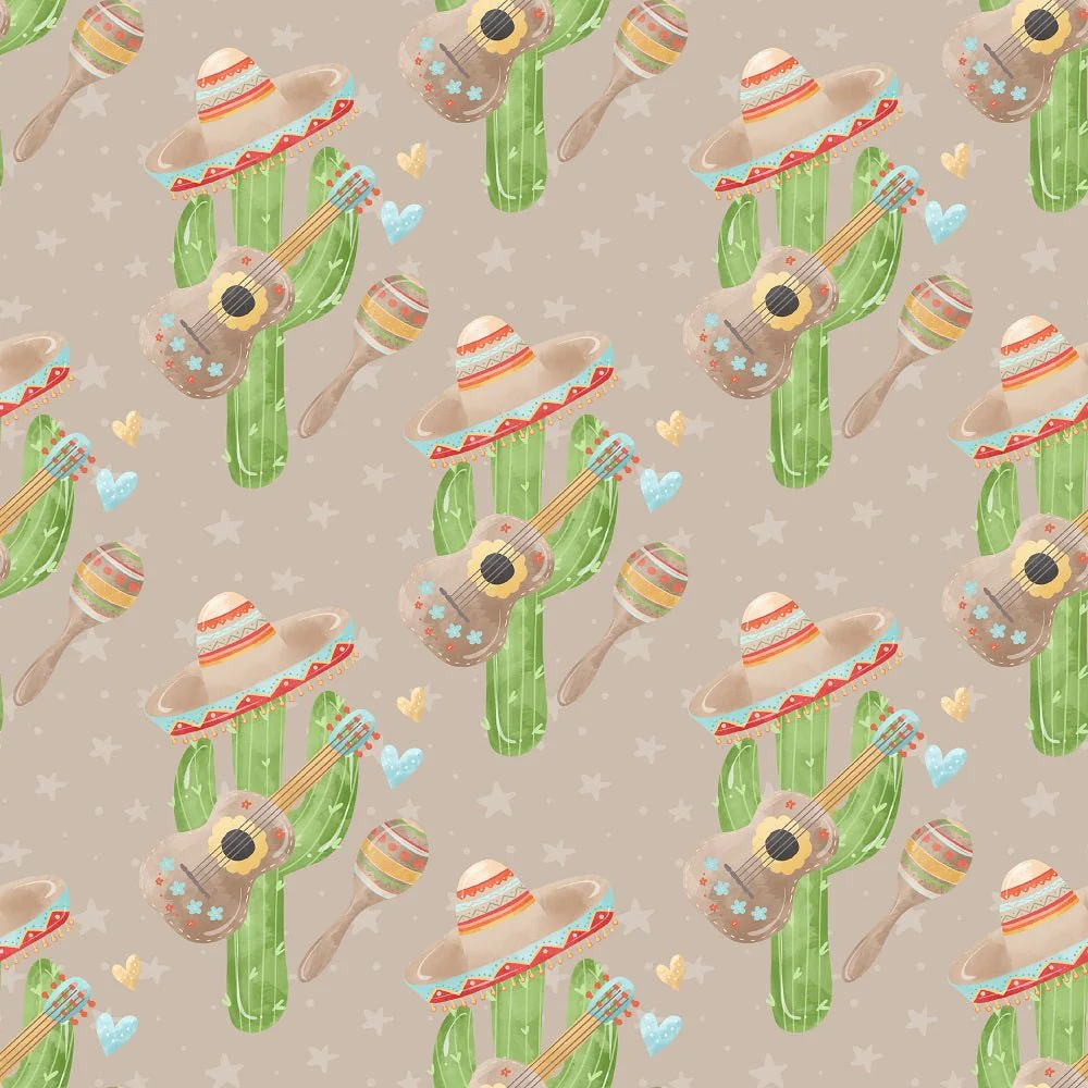 Fiesta! Cactus with Hats Fabric - Brown