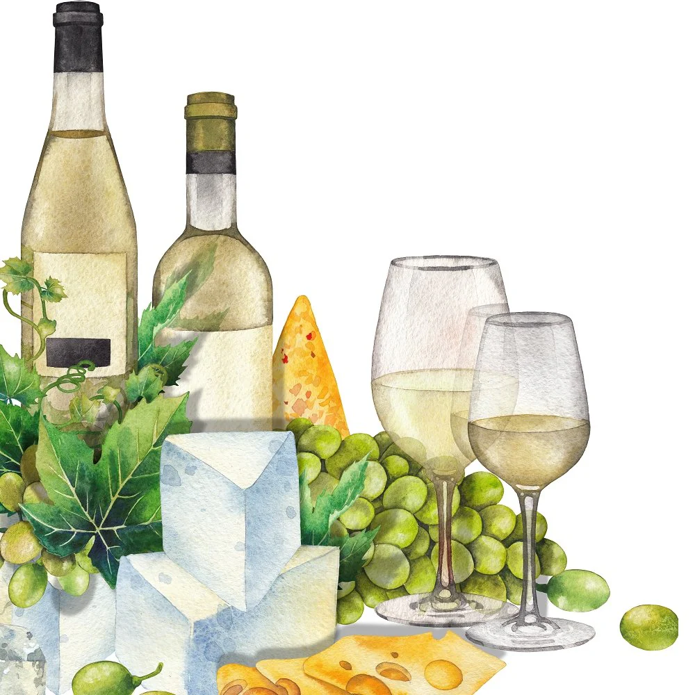 Fine White Wine & Platter Fabric Panel