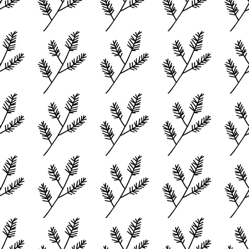 Fir Branch Pattern #1 Fabric - Black & White