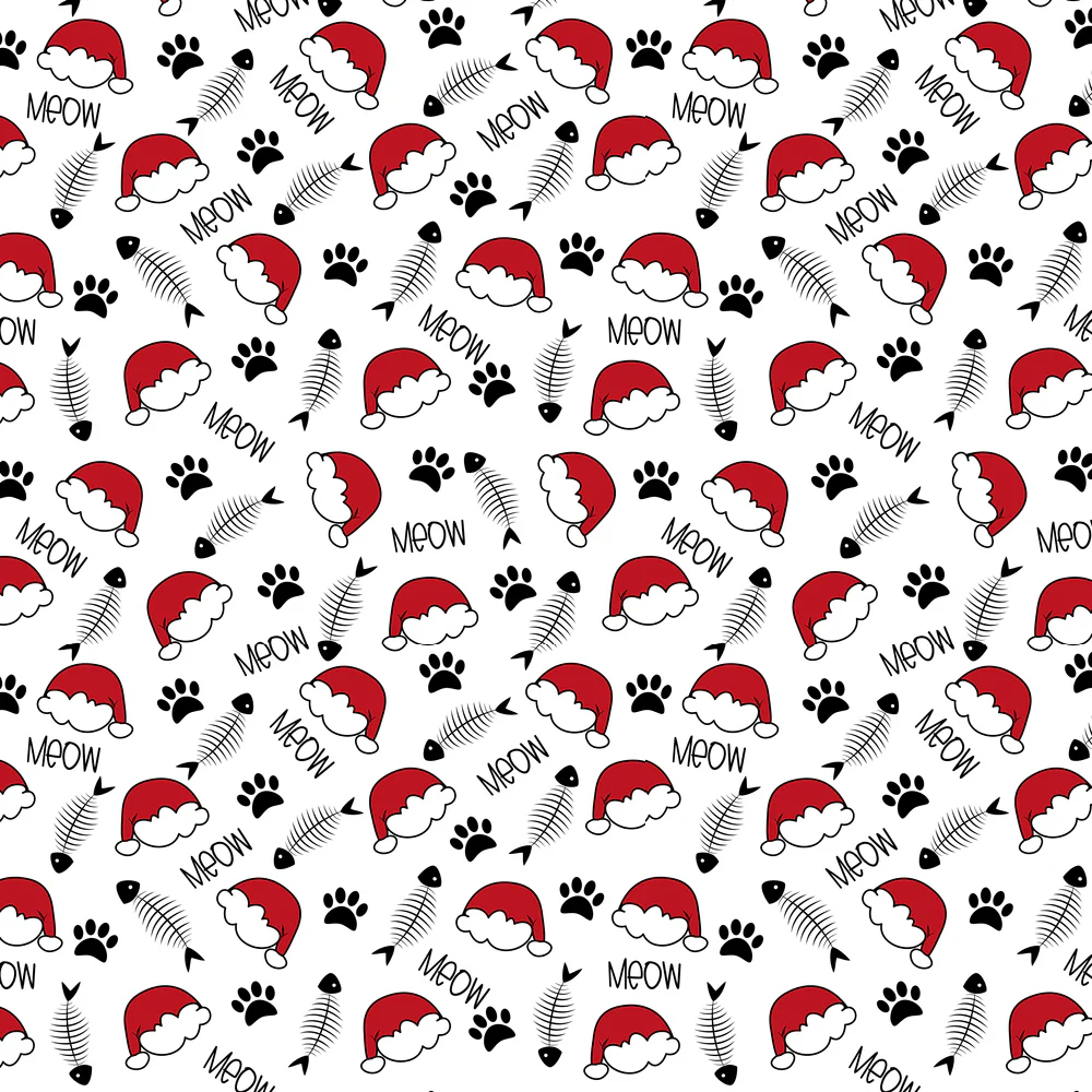 Fish Bones & Santa Hats Fabric - Black