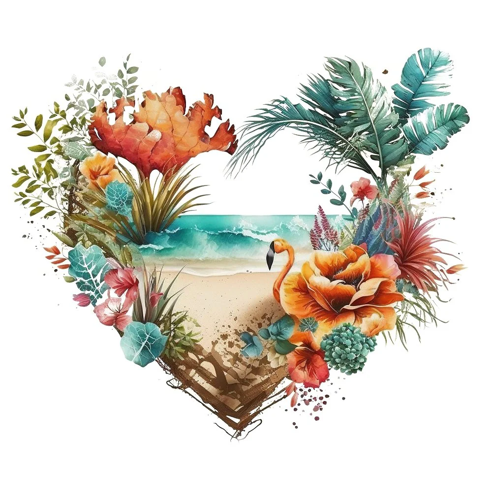 Floral Beach Heart #2 Fabric Panel