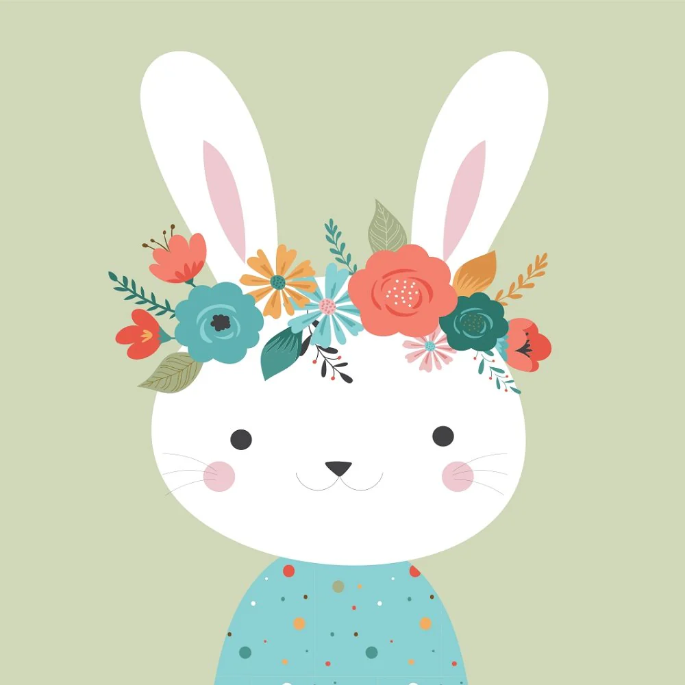 Floral Bunny Fabric Panel