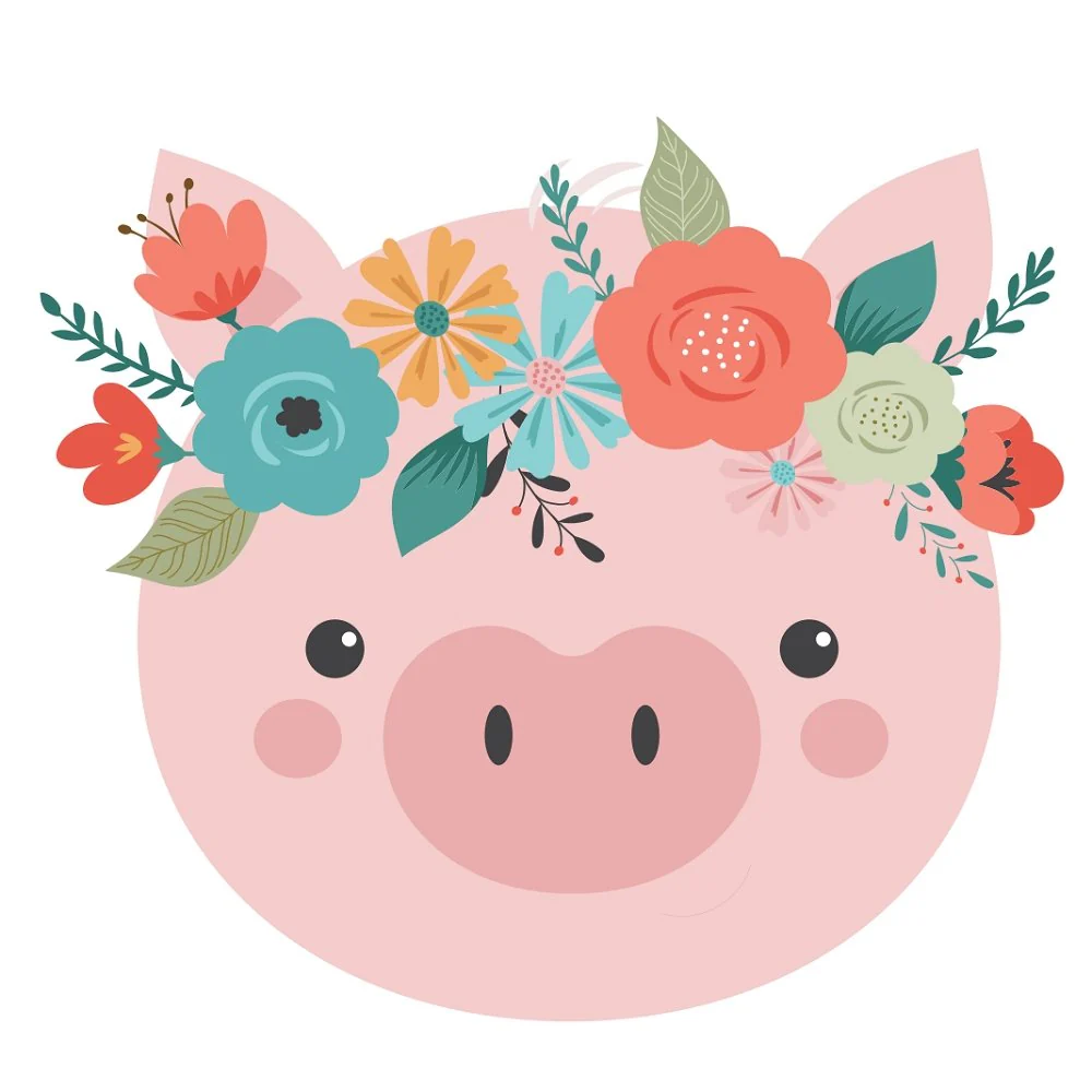 Floral Crown Pig Fabric Panel
