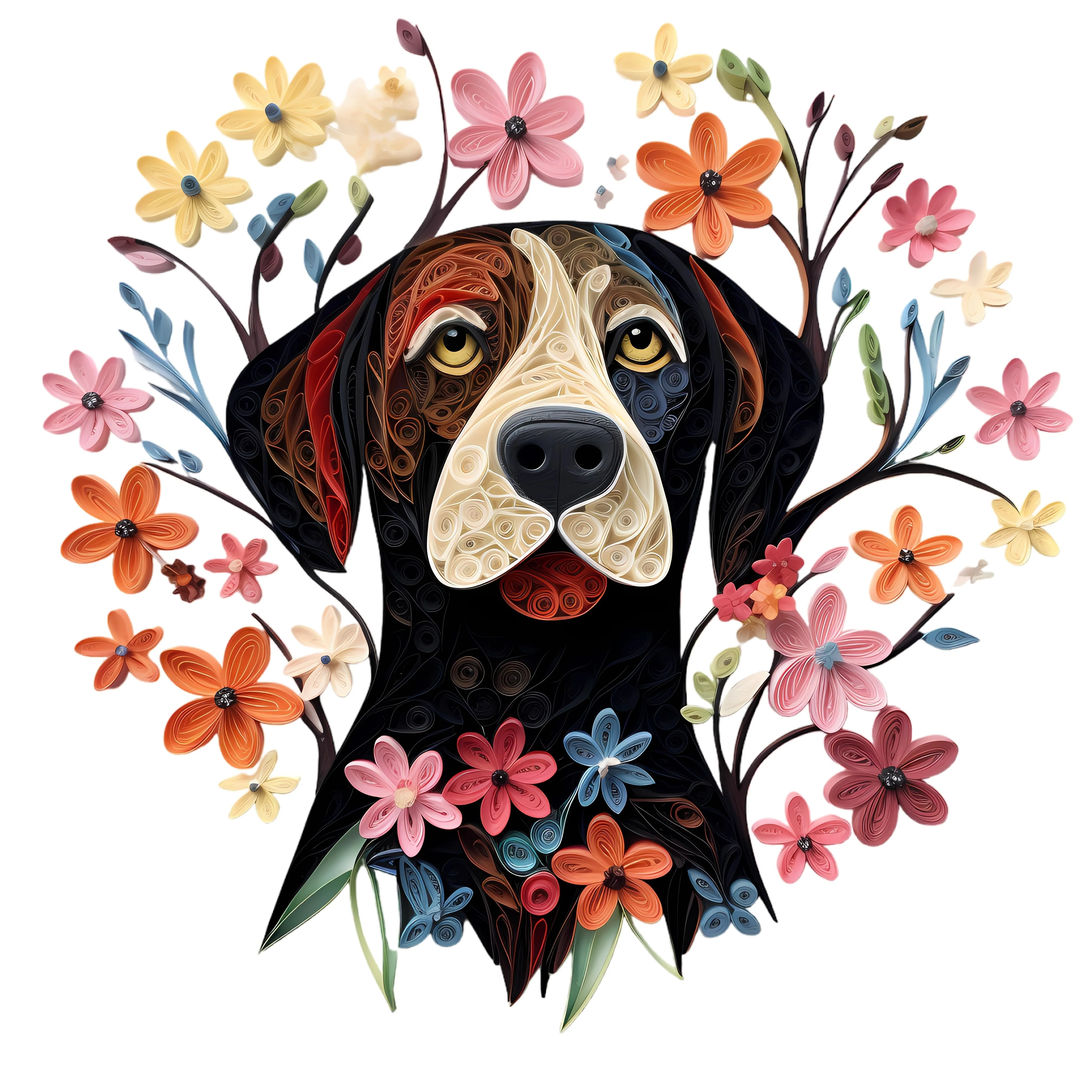 Floral Dogs #22 Fabric Panel