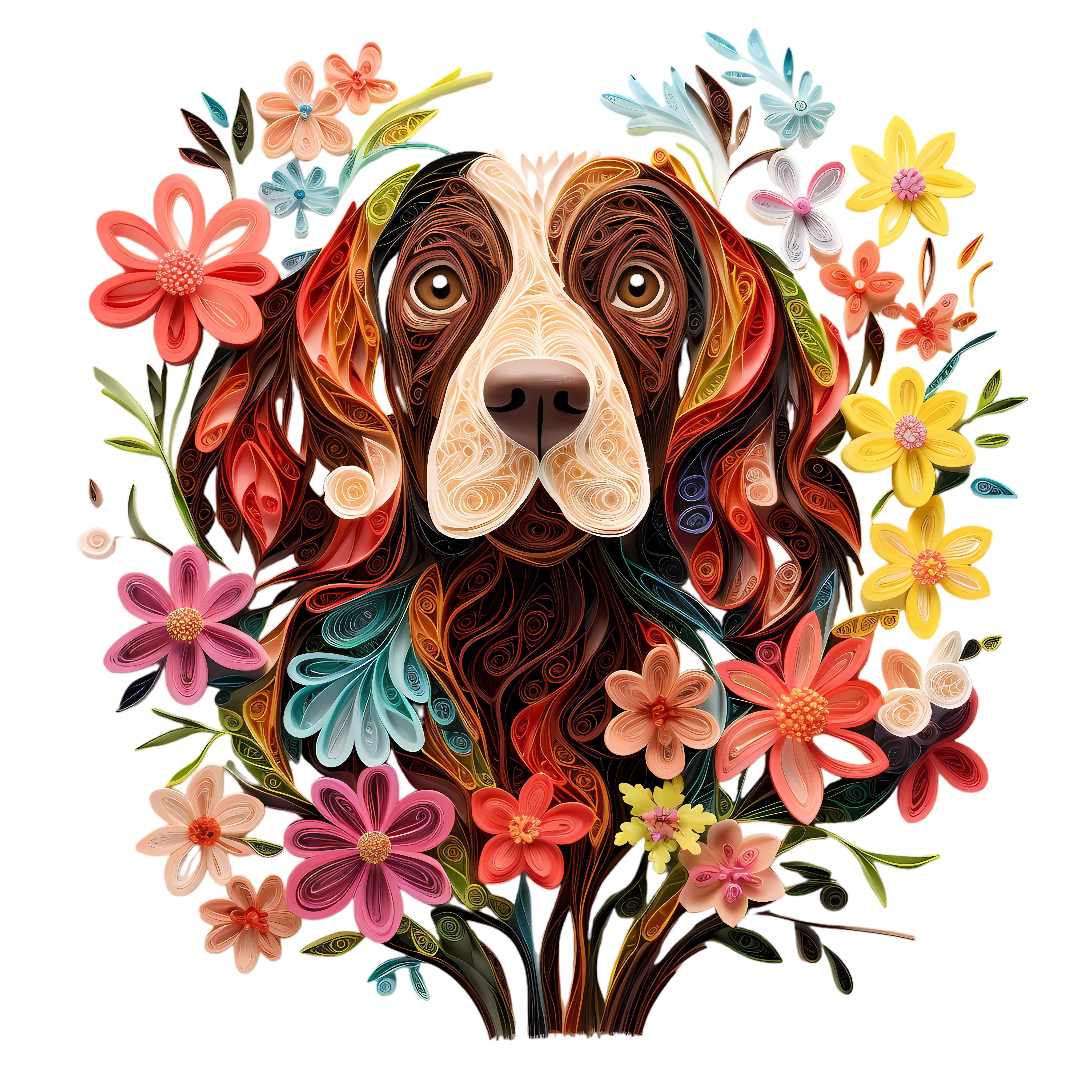 Floral Dogs #26 Fabric Panel