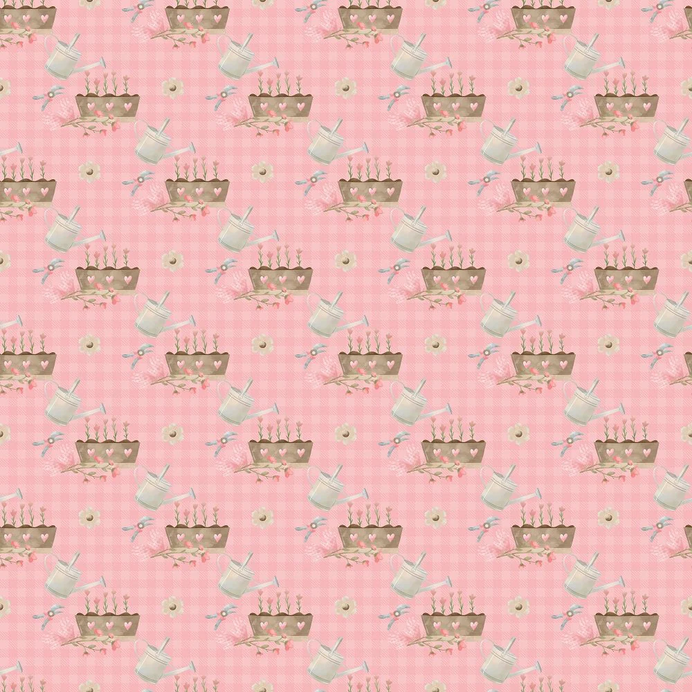 Flower Boxes on Plaid Fabric - Pink