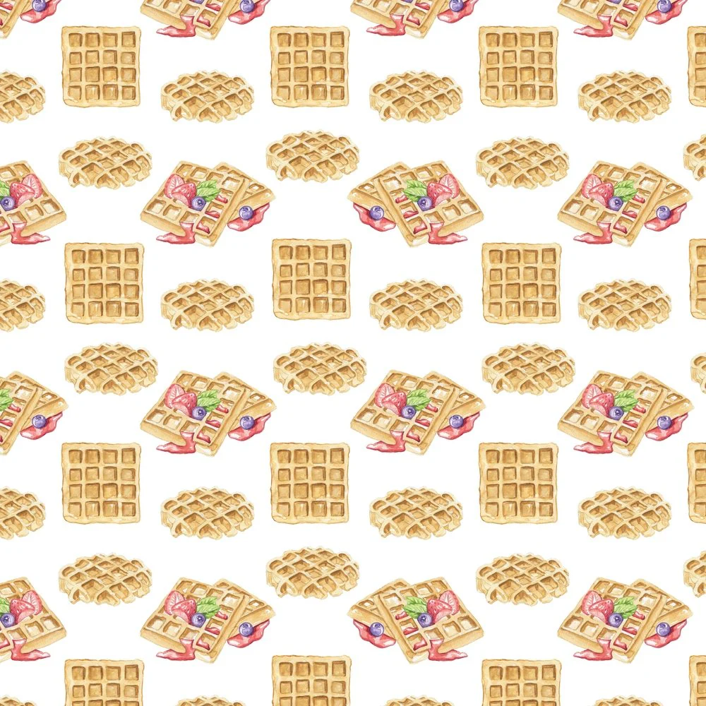 Fresh Berries & Waffles Fabric - White