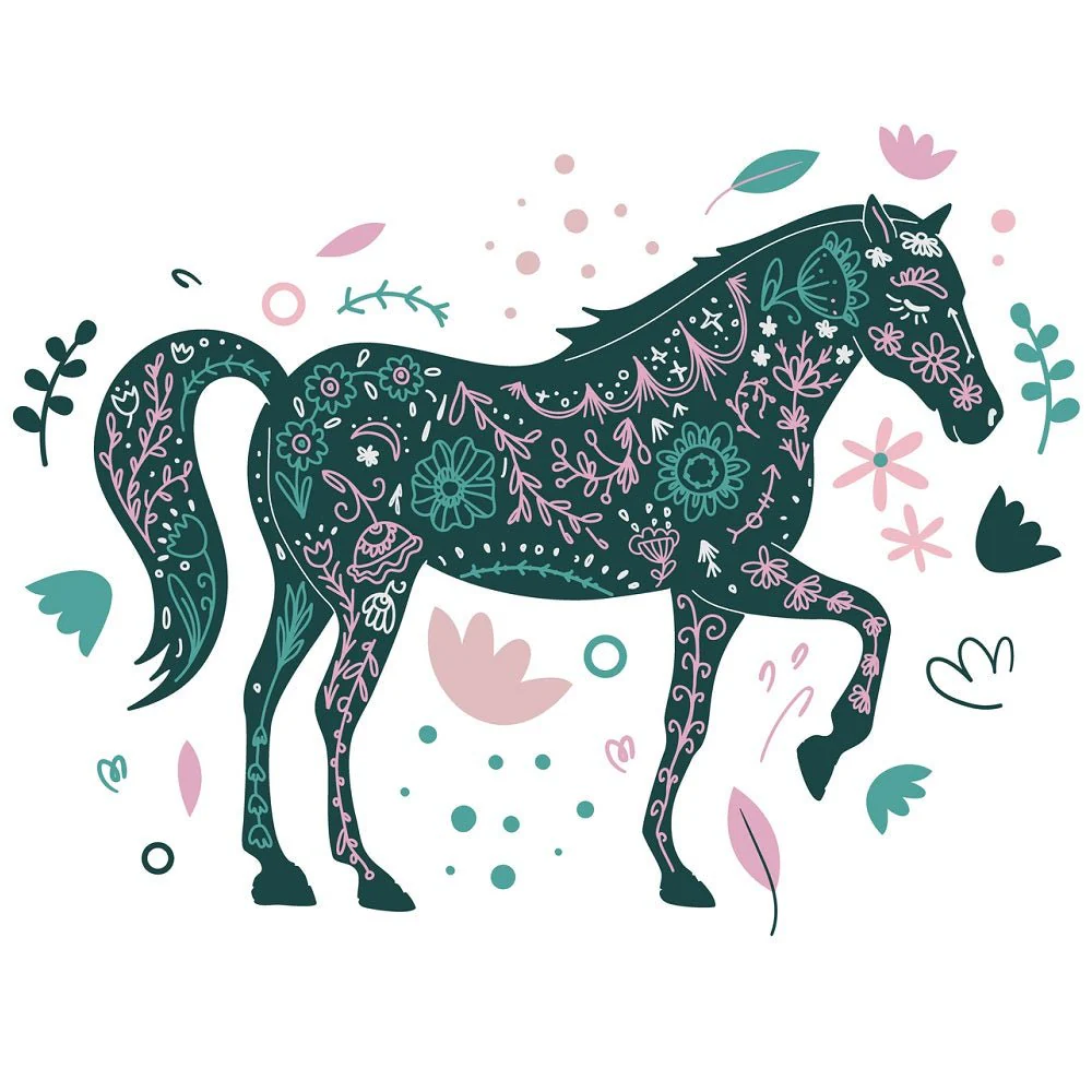 Funky Floral Horse Fabric Panel