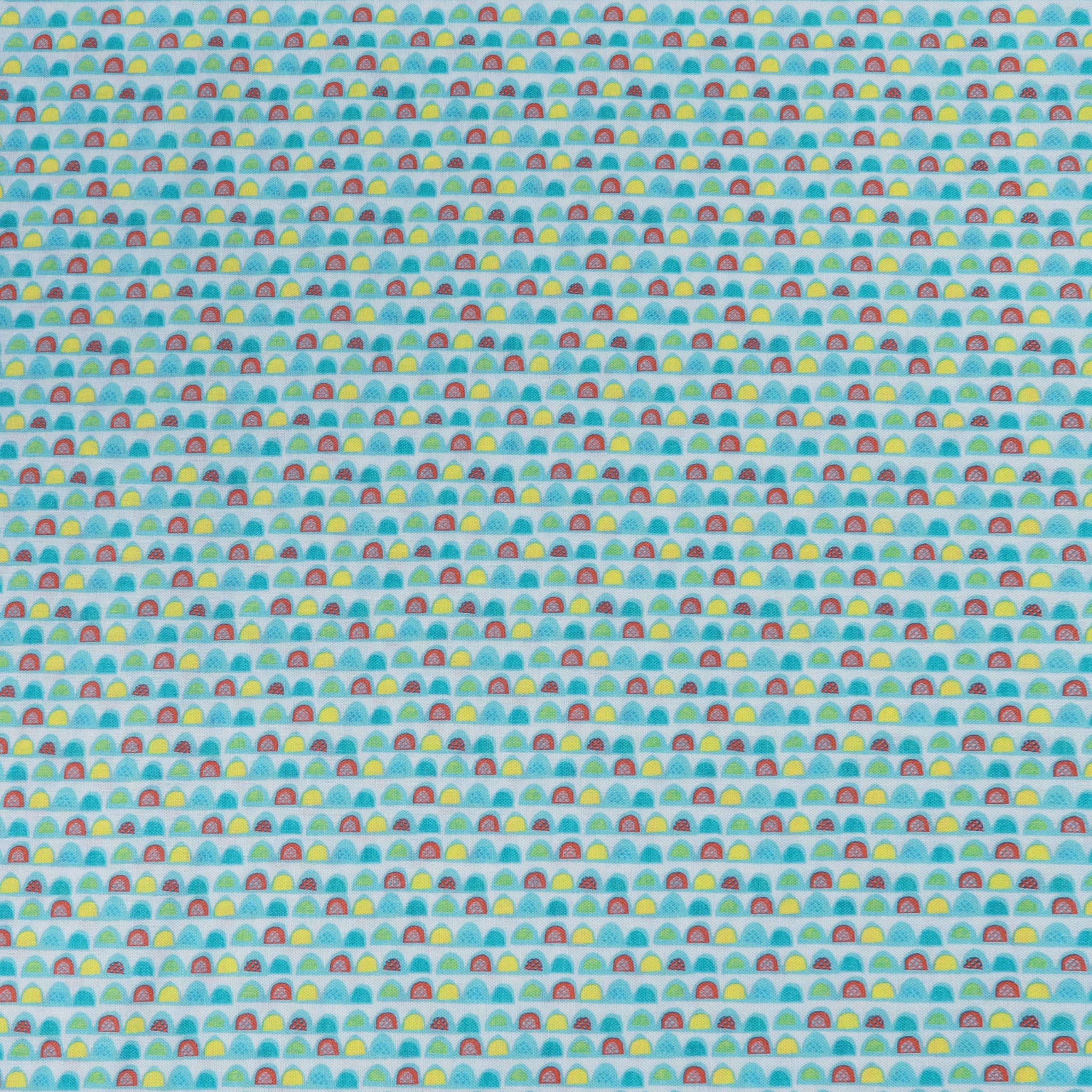 Garden Cats Fabric Collection - Scalloped Stripe Teal/Multi