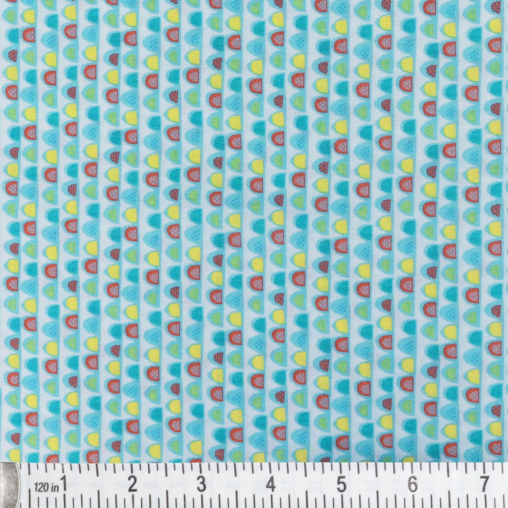 Garden Cats Fabric Collection - Scalloped Stripe Teal/Multi - Image 2