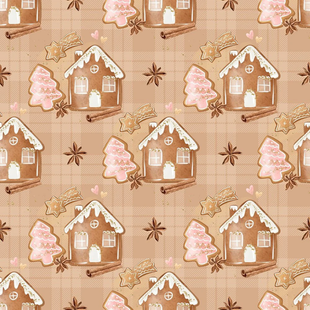 Gingerbread Arrangement On Plaid Fabric - Brown