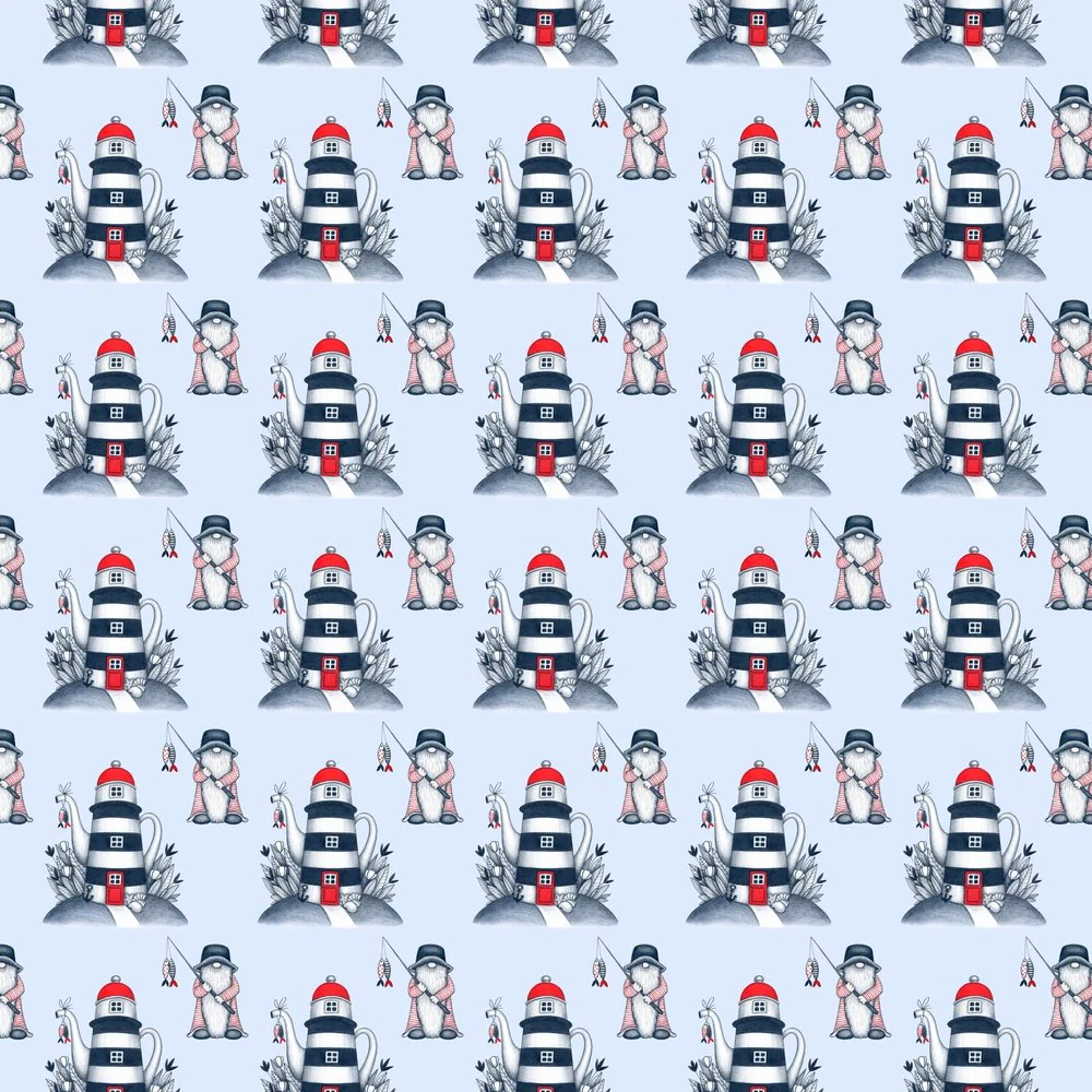 Gnome At Sea Fabric - Blue