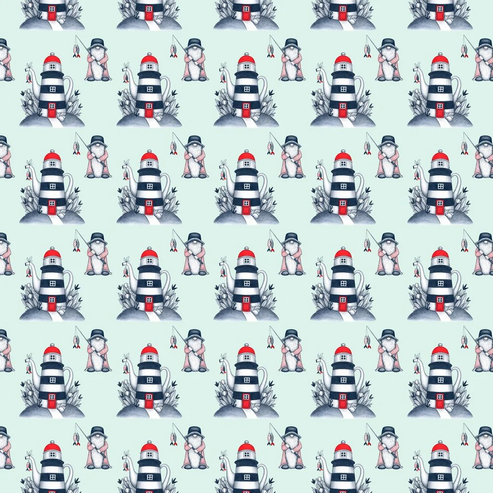 Gnome At Sea Fabric - Mint
