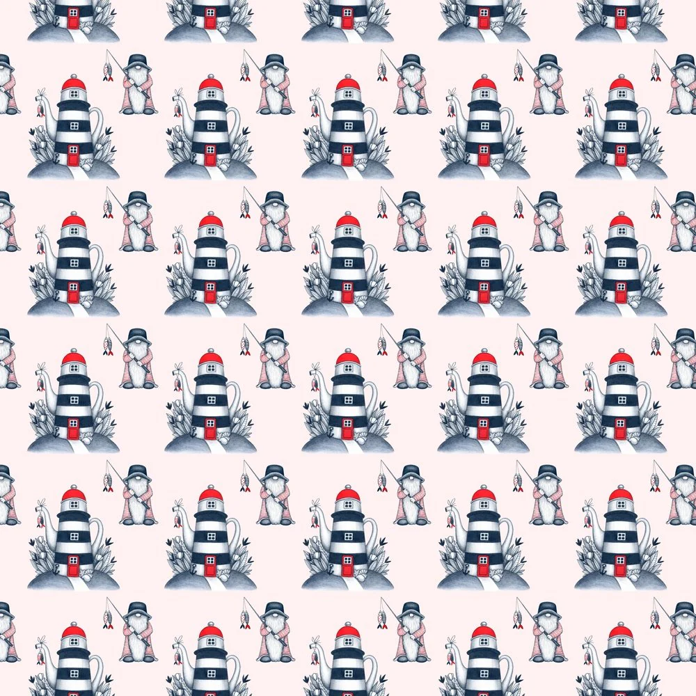Gnome At Sea Fabric - Pink