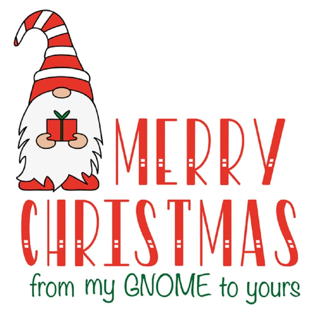 Gnome Christmas Card Fabric Panel - White