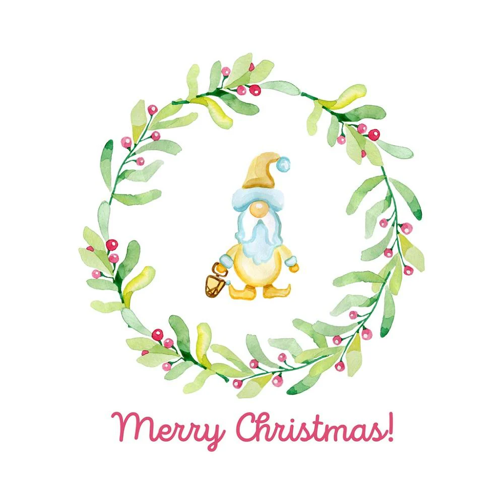 Gnome With Lantern Wreath Fabric Panel
