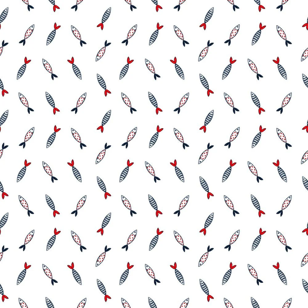 Gnomes At Sea Ornate Fishes Fabric - White