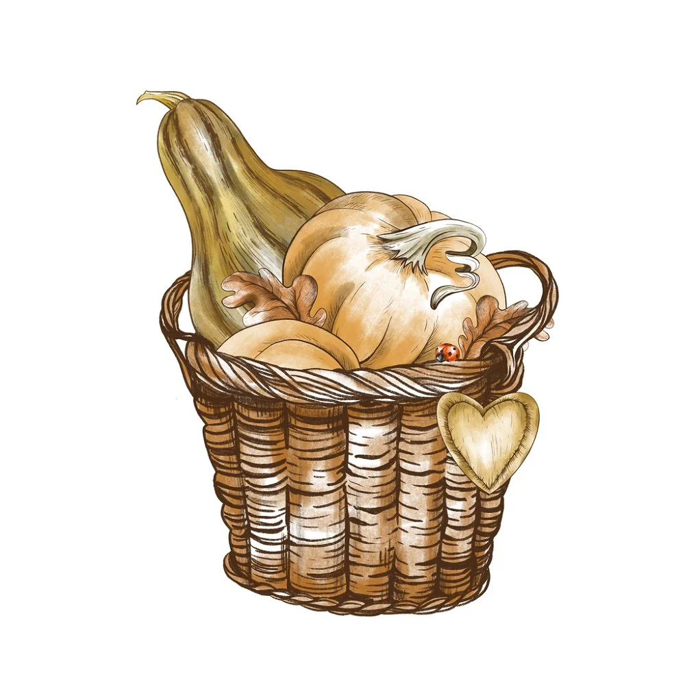 Gourds In A Wicker Basket Fabric Panel