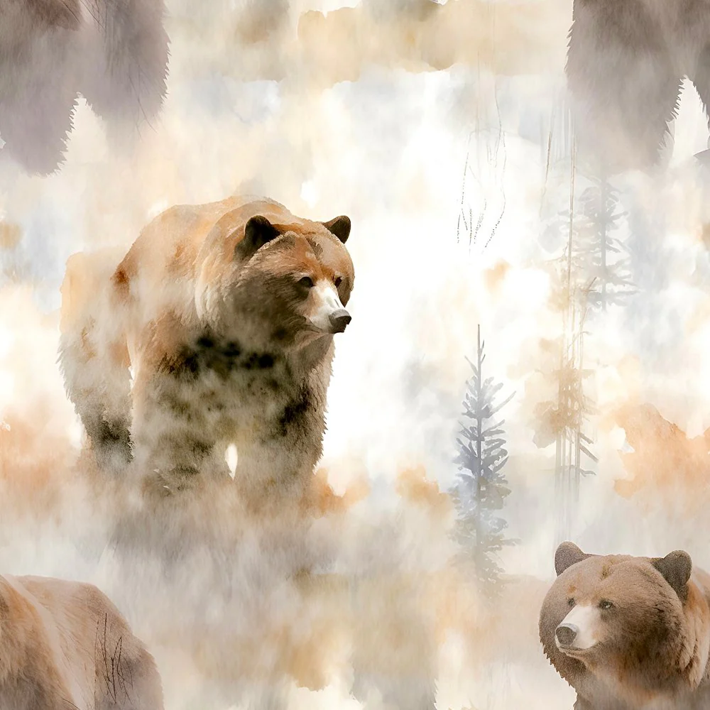 Grizzly Bears in Woods Pattern #2 Fabric