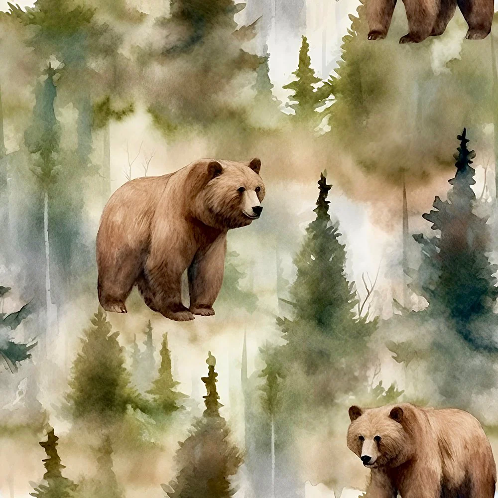 Grizzly Bears in Woods Pattern #3 Fabric