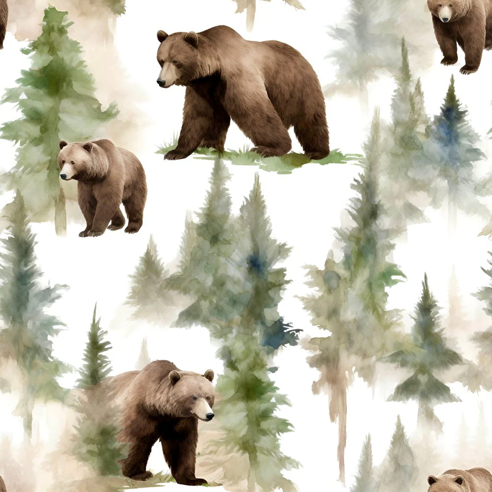 Grizzly Bears in Woods Pattern #4 Fabric