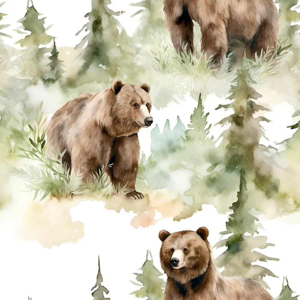 Grizzly Bears in Woods Pattern #6 Fabric