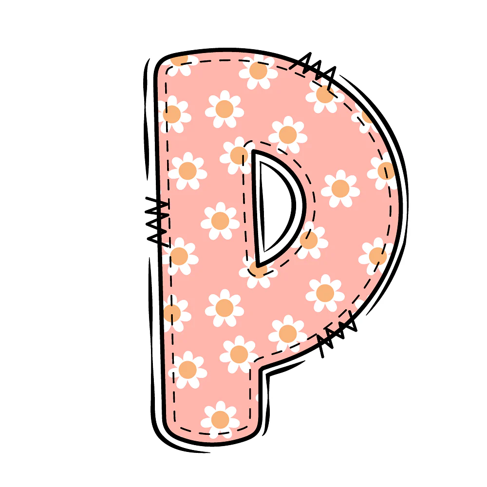 Groovy Doodle Flowers ''P'' Fabric Panel