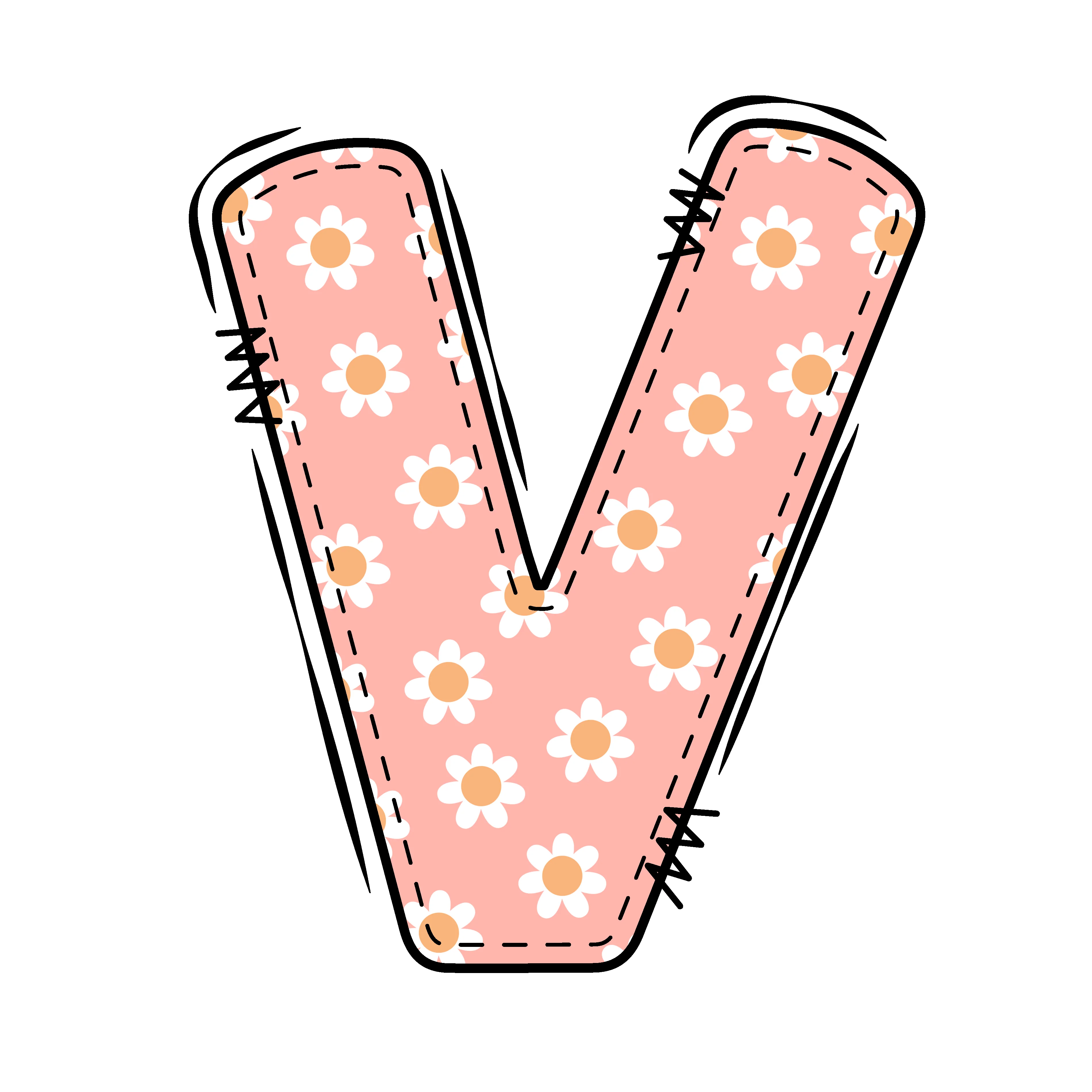 Groovy Doodle Flowers ''V'' Fabric Panel