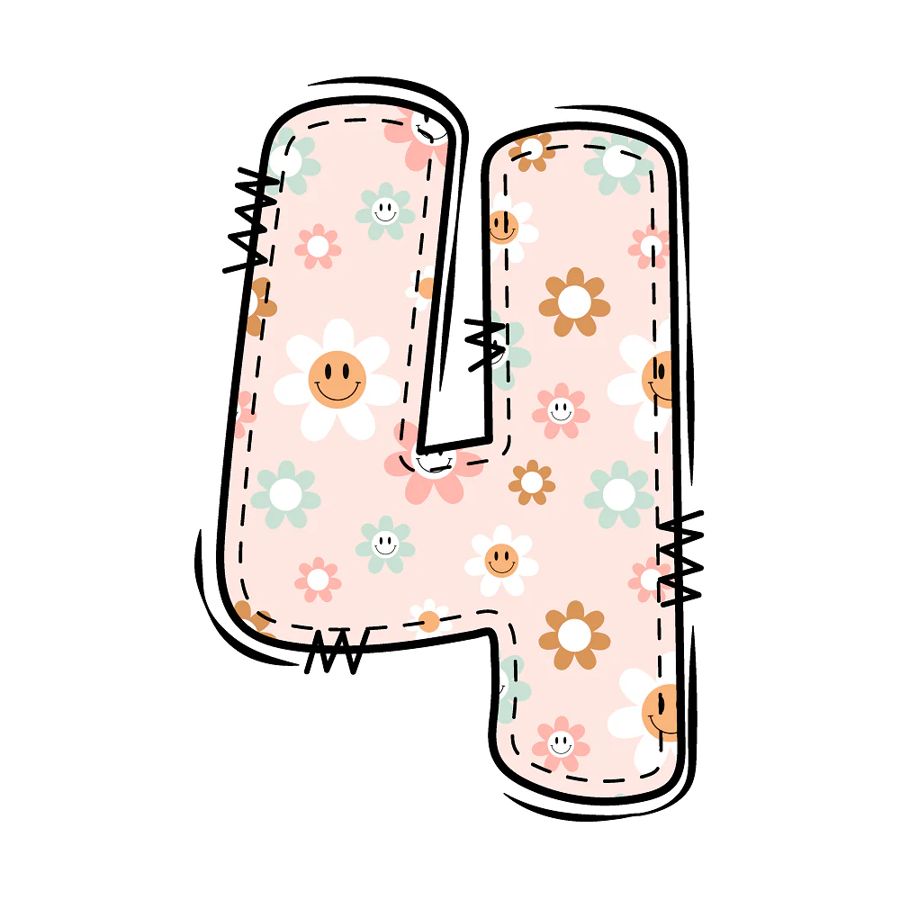 Groovy Doodle Smiley Flowers ''4'' Fabric Panel
