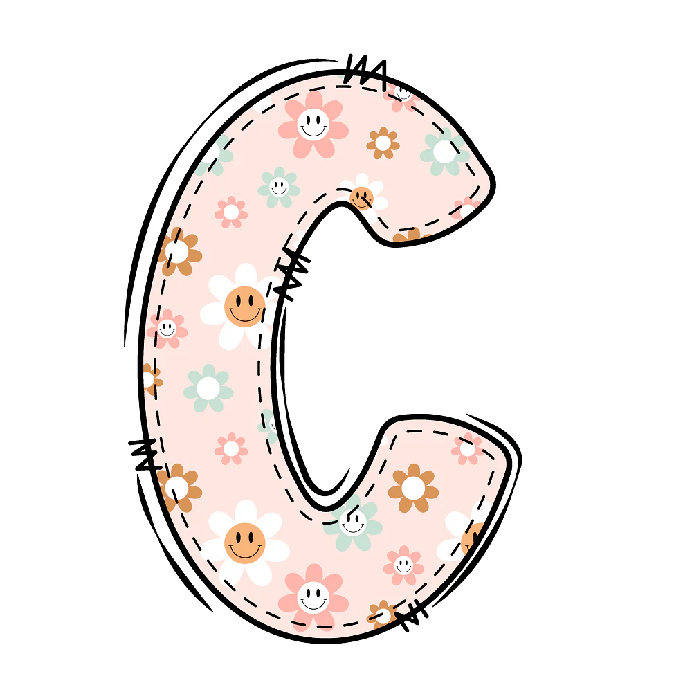 Groovy Doodle Smiley Flowers ''C'' Fabric Panel