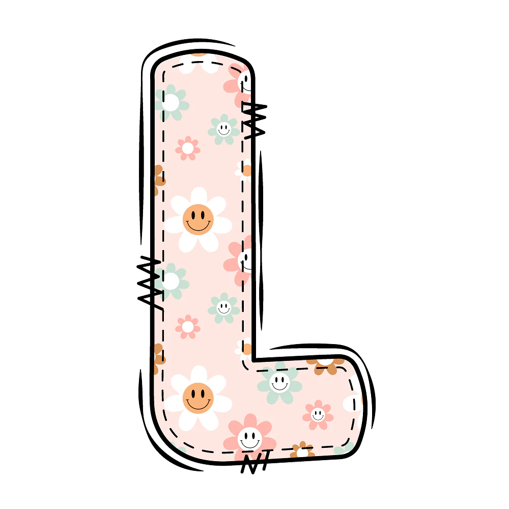 Groovy Doodle Smiley Flowers ''L'' Fabric Panel