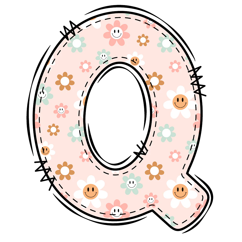Groovy Doodle Smiley Flowers ''Q'' Fabric Panel