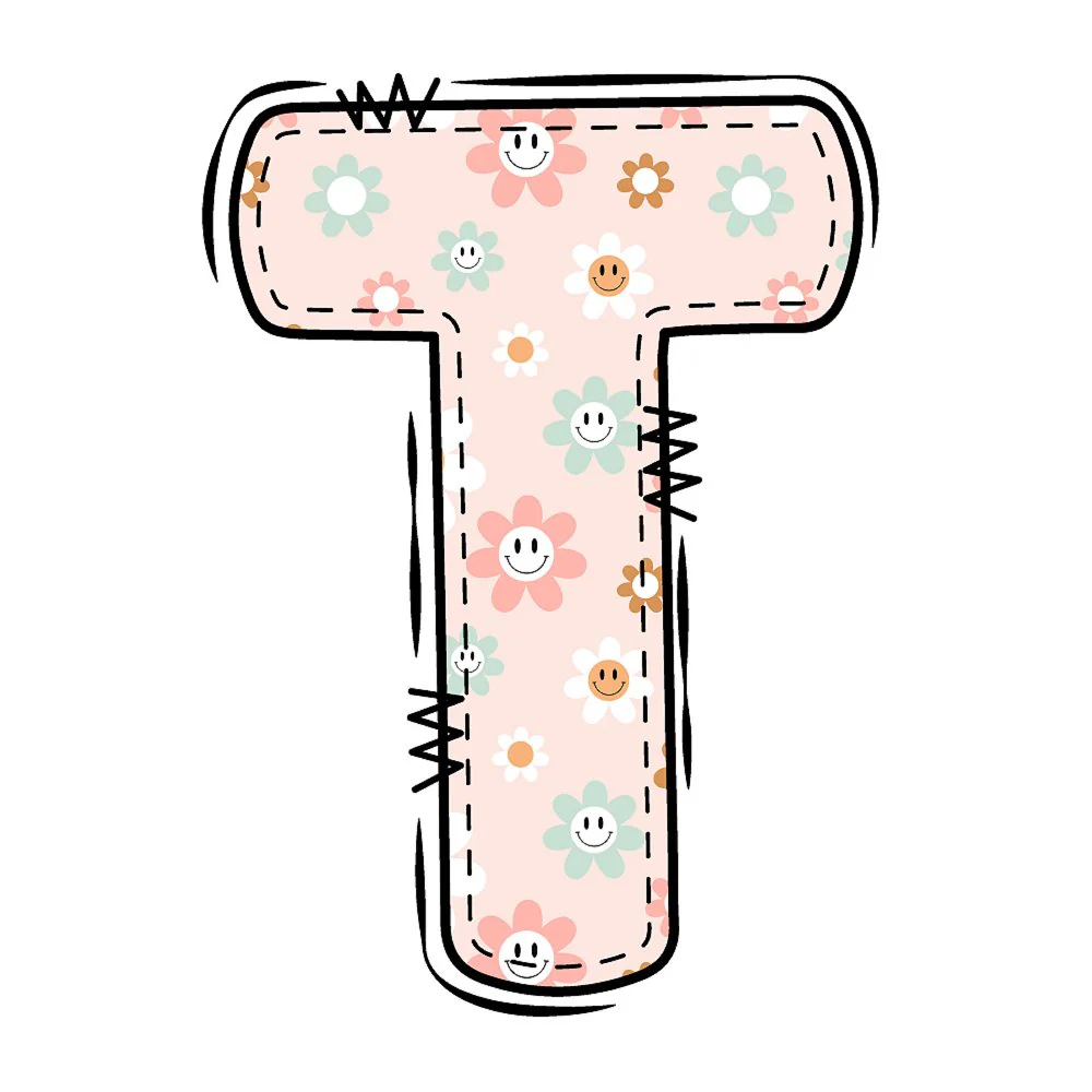 Groovy Doodle Smiley Flowers ''T'' Fabric Panel