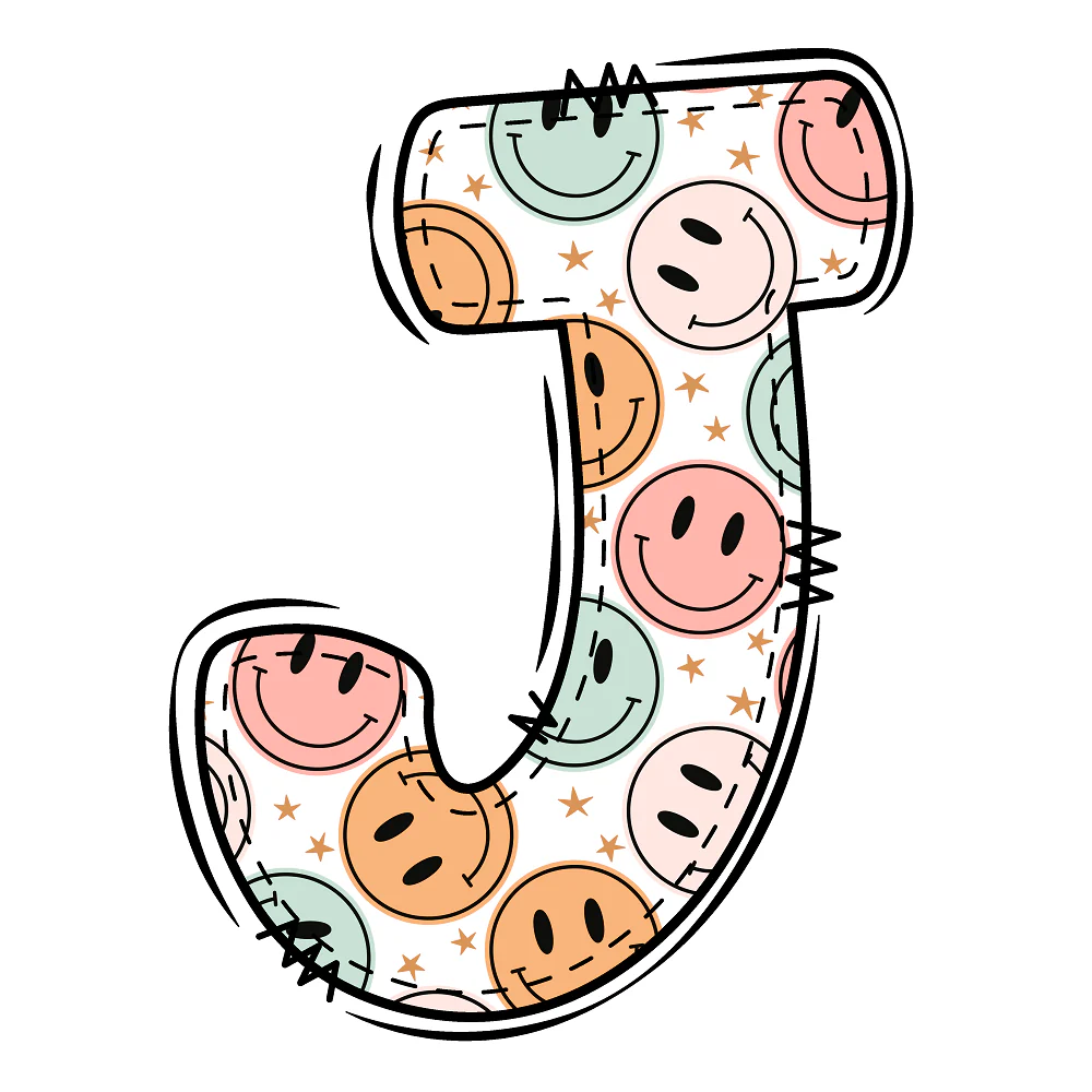 Groovy Doodle Smiley ''J'' Fabric Panel