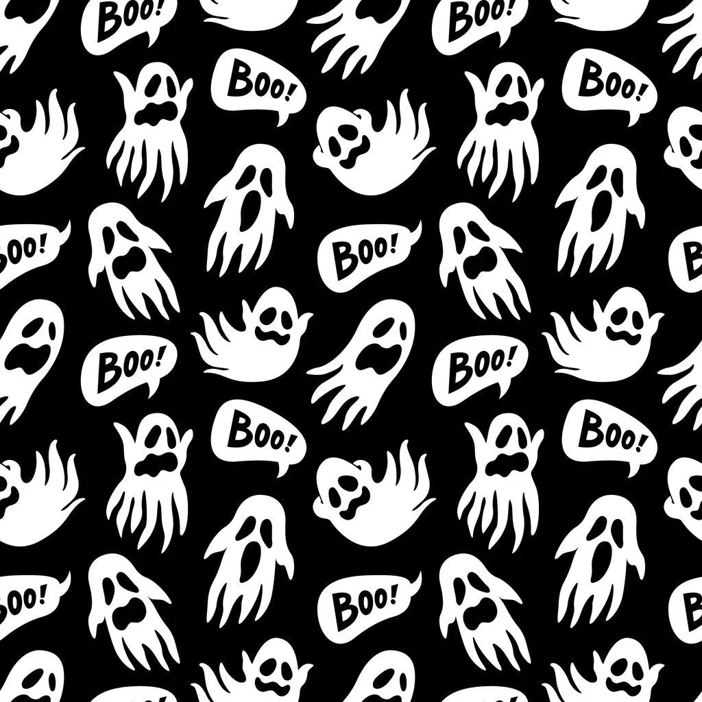 Halloween Boo Ghosts Allover Fabric - Black
