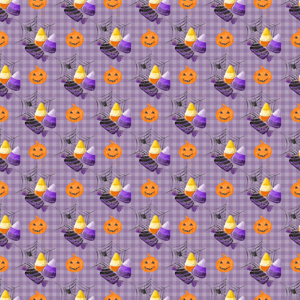 Halloween Candy & Spiders Fabric - Purple