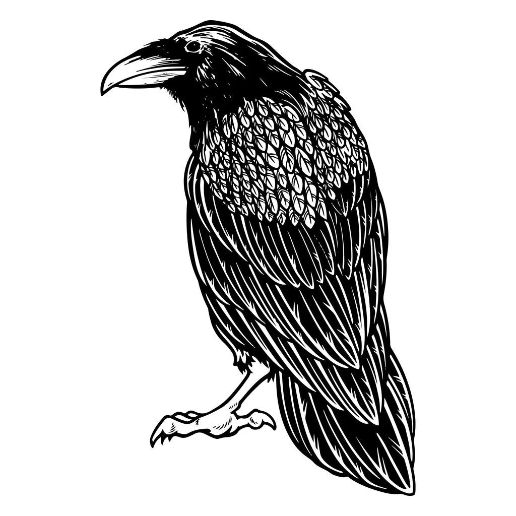 Halloween Evil Raven Fabric Panel - White