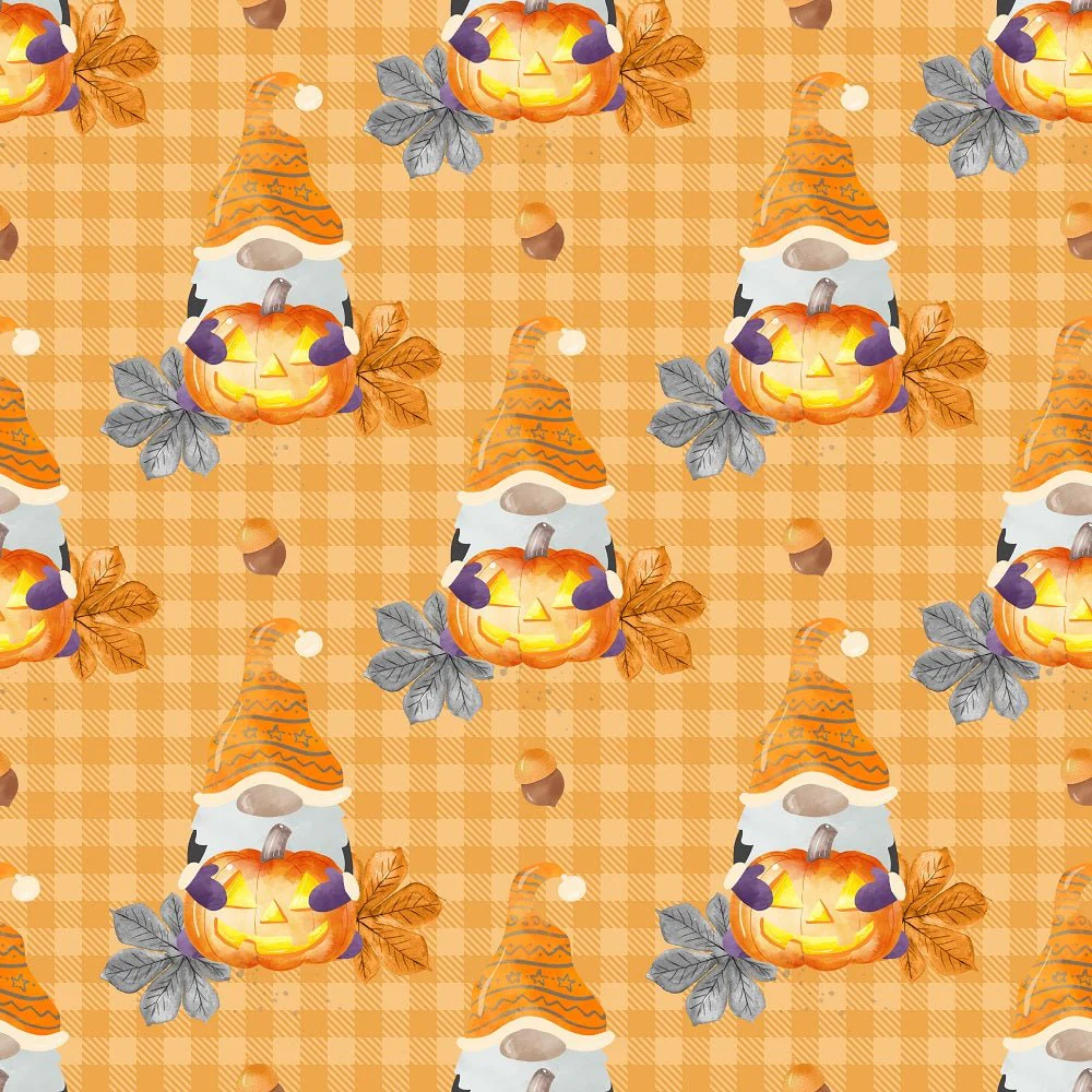 Halloween Gnomes on Checkered Fabric - Orange